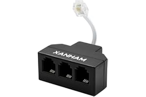 XANHAM RJ11 Cable 3 Way Splitter 6P4C Connector Phone Line Cord Adapter with 3 inch Cable for Landline Telephone Wire, Black, AV01303