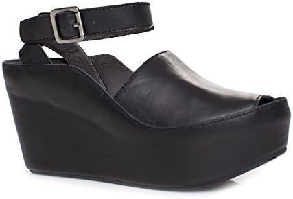 Chocolat Blu Women's Wisper Ankle Wrap Buckle Chunky Platform Wedge Sandal (6.5 B(M) US, Black)
