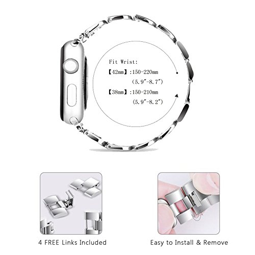 Replacement Band for Apple Watch 38cm Stainless Steel,Replacement Straps for iphone watch Series 3 2 1 Sport and Edition,Adjustable Chain for Women and Girls (Silver-42cm)