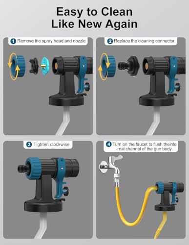 WIBENTL Paint Sprayer, Electric Spray Paint Gun, 3 Modes & 4 Brass Nozzles, with Cleaning & Blowing Joints, Variable Flow Control, for Doors, Fences, Walls, Cabinets, Garden Chairs, Furniture, Blue
