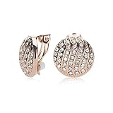 UPSERA Clip on Round Stud Earrings Vintage Jewelry for Women with Crystals – Choice of 18K Rose Gold or Rhodium plated, Gift Pouch Included