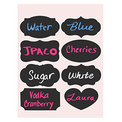 JPACO 56 Chalkboard Labels & 3 Chalk Markers - Pink, White, & Blue Liquid Chalk Included