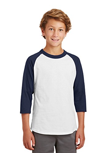 Sport-Tek Boys' Colorblock Raglan Jersey M White/Navy