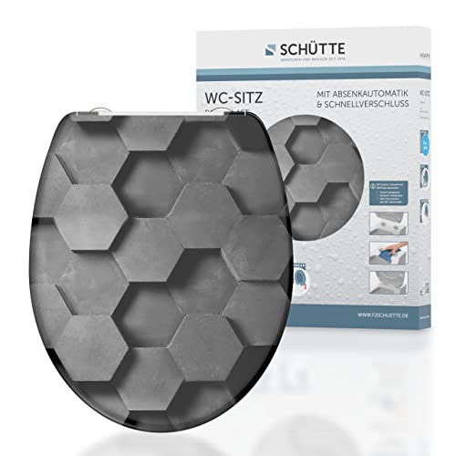 SCHUETTE Hexagons Toilet Seat with Soft-Close Mechanism and Quick Release Made of Duroplast Toilet Seat with 175 kg Load Capacity