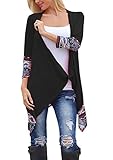 Relipop Women Winter Long Sleeve Irregular Printing Stitching Cardigan Jacket (XX-Large, Black)