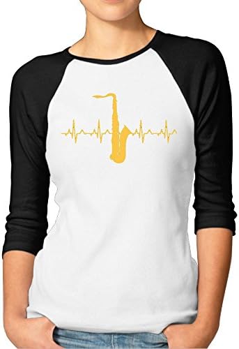JTCY Saxophone Heartbeat Women's 3/4 Sleeve Jersey Shirt Baseball Tee Raglan T-Shirts S Black