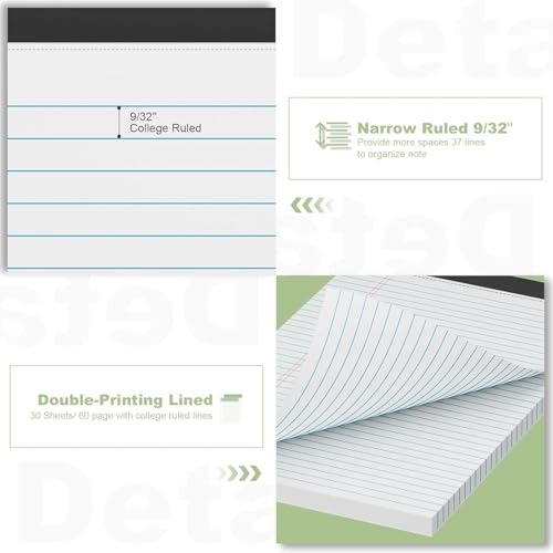 Roneky Note Pads A4 Legal Pad, 6 Pack White Notepads A4 Writing Pads, Double-Side Printed Lined Paper College Ruled White Legal Note Pad 30 Sheets Per Writing Paper Line Pads for School, Home, Office