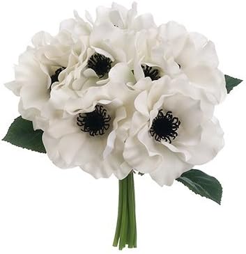 Soft Touch Anemone Bouquet in White with Black Centers - 10"