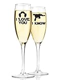 Mr and Mrs Champagne Wedding Flutes Star Wars Inspired I Love You I Know Quote Set of 2 Customized Toasting Flutes Glasses Bride and Groom Gift