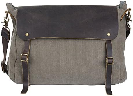 Wonder Youth Canvas Messenger Bag Leather Shoulder Bag Book bag for Man and Women – Green