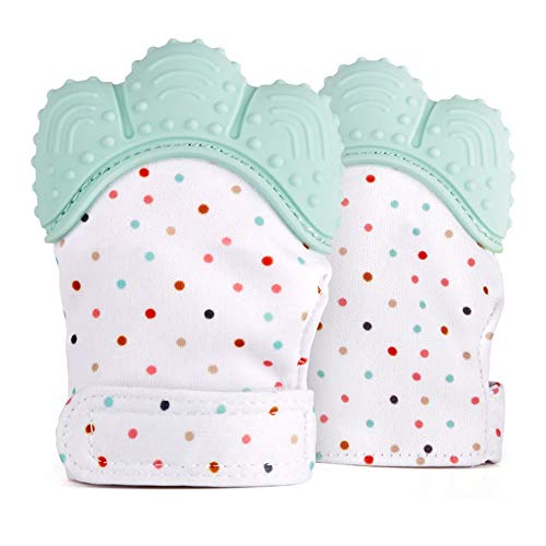 MISDECOR Baby Teething Mitten BPA Free Pain Relief Glove Toddlers Teethers Mitt Toy -2 Packs (Mint Green)