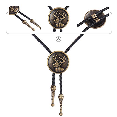 AZORA Western Bolo Tie for Men Deer Copper Necktie Leather Braided Bolos for Women Boys Girls (Deer bolo tie Gold) - Thumbnail 3
