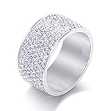 Jewelrysays 12MM Wide 8 Row Clear Crystal Ring Men Women Stainless Steel Iced Out Rings(Silver,9)
