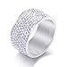 Jewelrysays 12MM Wide 8 Row Clear Crystal Ring Men Women Stainless Steel Iced Out Rings(Silver,9)