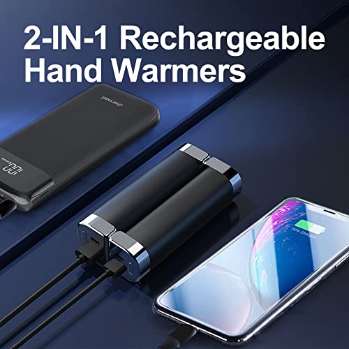 Hand Warmers Rechargeable 2 Pack, Electric Hand Warmer With Gift Box, LED Battery And Temperature Display, Quick Heating Portable Pocket Heater, For Men Women, Camping, Hunting Blue