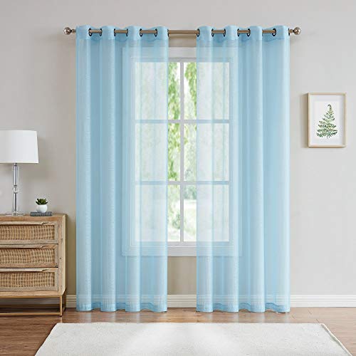 Warm Home Designs Pair of 2 Standard Size 54" (Width) x 84" (Length) Aqua Blue Sheer Window Curtains. 2 Elegant Voile Panel Drapes are 108 Inch Wide Total - K Baby Blue 84" - Thumbnail 3