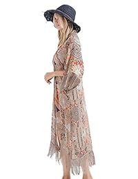 HINURA Kimono de dama Vintage Floral Beach Cover up Paisley Print Sheer Chiffon Loose Cardigan