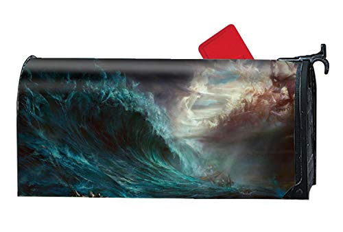 Cecil Beard Tsunamis Design Magnetic Mailbox Cover - Spring Summer Themed, Decorative Mailbox Wrap for Standard