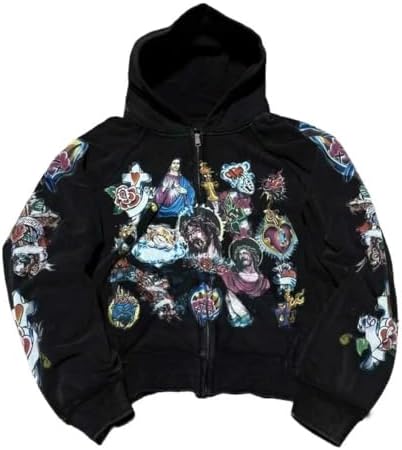 FantasyGears Y2K Full Zip Up Hoodie Women Men Vintage Goth Emo