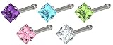 20g Surgical Steel 3 mm Cubic Zirconia Square Crystal Nose Stud *Choose Color*