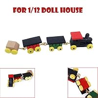 USHOT 1:12 Mini Doll House Display Train, 1/12 Doll House Miniature Wooden Carriages and Train Toy Set Model Home Decor