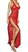 Modes Plus Size Lingerie Halter See Through Red Lace High Split Long Gown Dress Set, Red, XXXXXX-Large
