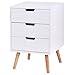 Giantex Mid Century Modern Nightstand, White Beside Table with Solid Wood Legs, Minimalist End Side Table, Practical Night Stand with 3 Storage Drawers for Bedroom