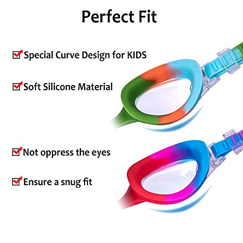 image for Aegend Kids Swim Goggles, 2pack, Rainbow Swimming Goggles for Little B