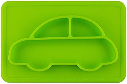 Toddler Plates, ISHOWDEAL Portable BPA-Free Baby Plate Silicone Placemat Plat silicone plates for toddlers suction One Piece Silicone Placemat for Children Kids Toddlers FDA Approved 11.4x7.5x1.18in