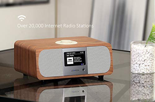 LEMEGA M3+ Smart Music System with Wireless Internet Radio, FM Radio, Bluetooth, Spotify, WIFI, 2.1 Channel Stereo Speaker, USB MP3, Headphone-out, AUX-in, Alarms, Clocks,App & Remote Control (Walnut)