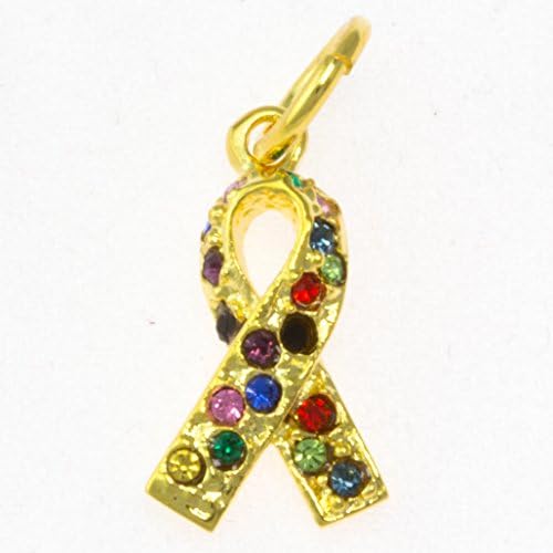 Autism Awareness Ribbon Gold Swarovski Crystal Charm