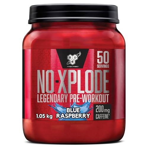 BSN Nutrition N.O.-Xplode Pre Workout Powder with Creatine Monohydrate, Beta Alanine, Caffeine, Vitamin D and Vitamin B Complex, Blue Raspberry, 50 Servings, 1 kg
