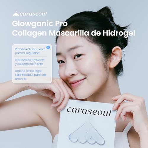 caraseoul Glowganic Pro Colágeno Vegano Mascarilla Coreana de Hidrogel, Fórmula Suave con Niacinamida y Adenosina, Piel Luminosa e Hidratada, Cuidado K-Beauty Minimalista [4 uds]