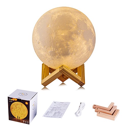 Night Light 3D Moon Lamp Touch Control Brightness Two Tone, Micro USB Recharge Light PLDM Anti-Crushing Desk Decor Lunar Diameter 5.12 inch for Valentine's Day