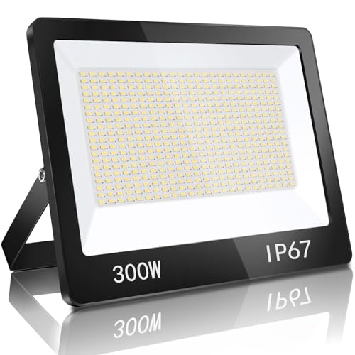 YIQIBRO Outdoor LED Floodlight 300 W, IP67 Waterproof Outdoor LED Spotlight with Transformer, 30000LM 6500K Cool White Security Light, Light for Garden, Garage, Factory