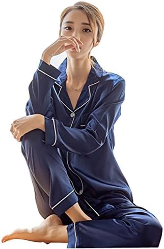 Cinyifan Womens Satin long Sleeve 2 Ppieces Sleepwear Pajamas Set