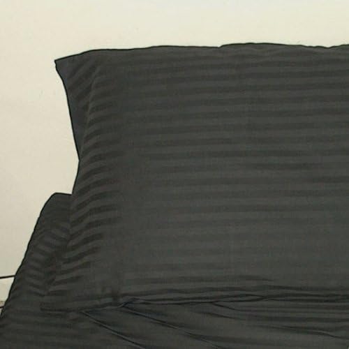 500 Thread Count Sateen Stripe Egyptian Cotton Pillow Case. Black (King Size) Set of 2