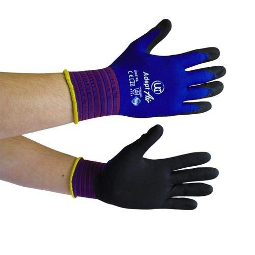 Ultimate Industrial ADEPT-AIR/8 ADEPT-AIR Assembly Grip Gloves, 1 Pair, Size 8/Medium, Black/Blue