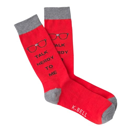 K. Bell Funny Jokes & Wordplay Crew Socks-1 Pairs-Cool & Fun Pop Culture Gifts Calcetín Informal, Rojo, 10-13 para Hombre