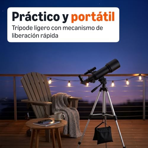 Telescópio, abertura de 70mm e montagem AZ de 400mm, portátil com tripé, suporte para telemóvel, saco, preto