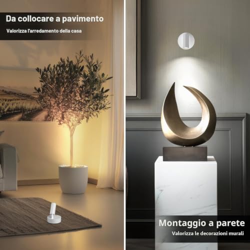 TaoFiaCo 2 x LED Rechargeable Indoor Wall Spotlights, White, Pack of 2 | USB Wall Light with Remote Control, 3 Colours, Wireless LED Spotlight for Lighting of Pictures Plants Bedroom