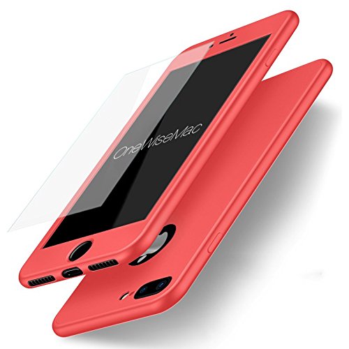 iPhone 6 Plus / 6s Plus Case, OWM 360 Full Body Silicone [with Tempered Glass Screen Protector] Shockproof Phone Cover Ultra Thin Protective Rubber Light Gel Case for Apple iPhone 6s Plus / 6 Plus (Peach Red)