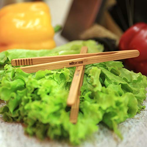 Mr.Art Wood Ultra Grip Wooden Toaster Kitchen Tongs (Pack of 2), 8" Length - Made in Europe, Ideal for Toast, Fruits, Bread & Pickles, 100% Natural Ash Wood
