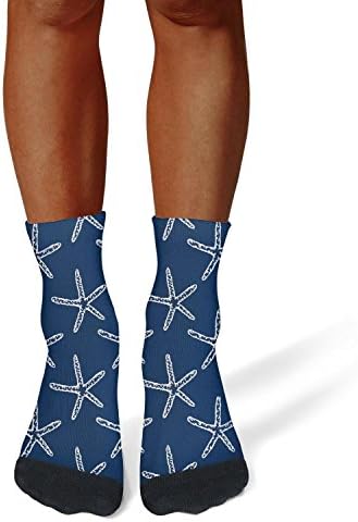 Landsr Men's Casual navy and white Starfish Athletic Novelty Crew Socks