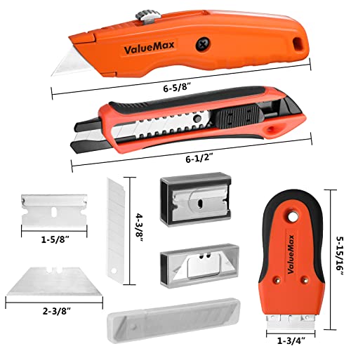 VALUEMAX Utility Knife and Razor Blade Scraper Set, Extra 28-piece Blades, Scraper Tool Set for Cleaning Stickers, Labels, Caulk, Adhesive