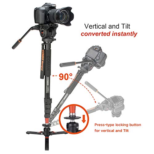 Monopod with Feet, Coman Professional Video Monopod with Tripod Stand 68.8 inch for Cameras, Canon, Nikon, Sony, DSLR, Video Camcorder
