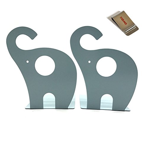 E'Plaza 1 Pair Heavy Bookends Metal Decorative 7.5" High (blue elephant)