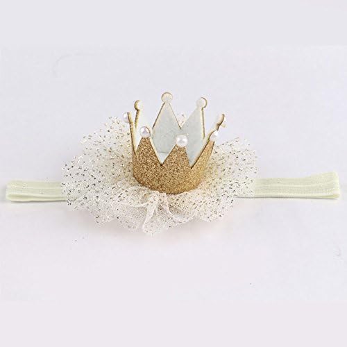 rainbow25 Baby Girl Toddler Yarn Hair Band Lace Crown Headwear Headband Accessories size 8.5cm/3.35" (Gold)