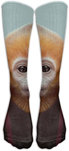 Novelty Casual Long Socks Funny Wise Monkey Selfie Patterned Comfortable Warmer Stockings 1 Pair For Women &amp; Men Sport High Socks