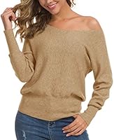 Feiersi Women's Off Shoulder Sweater Long Sleeve Loose Pullover Knit Jumper